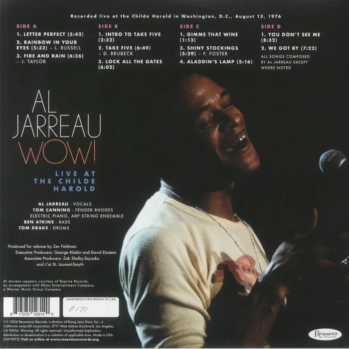 Back cover — Al JARREAU — Wow! Live At The Childe Harold (Record Store Day Black Friday RSD 2024)