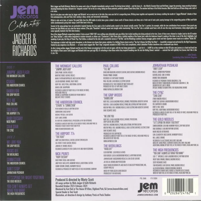Back cover — VARIOUS — Jem Records Celebrates Jagger & Richards