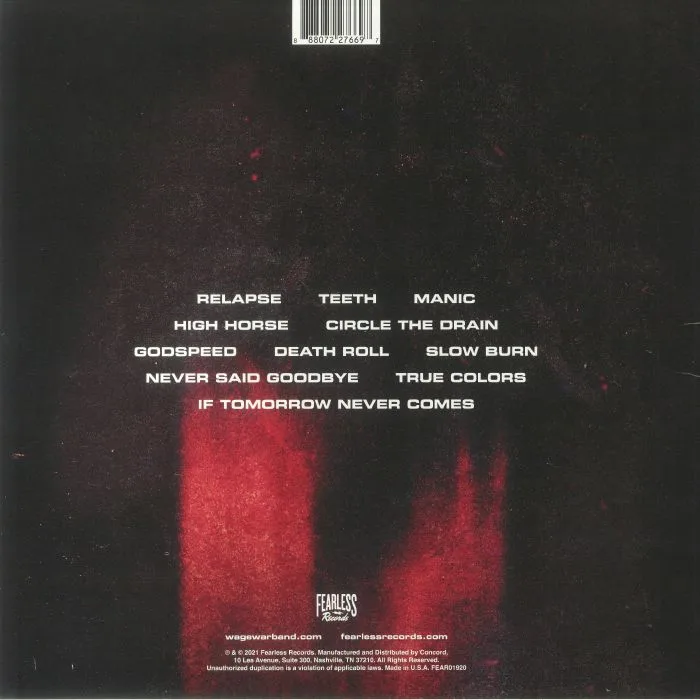 Back cover — WAGE WAR — Manic