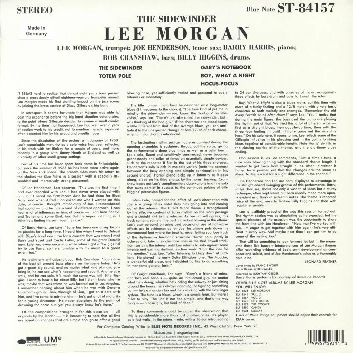 Обратная сторона обложки — Lee MORGAN — The Sidewinder (Blue Note Essentials)
