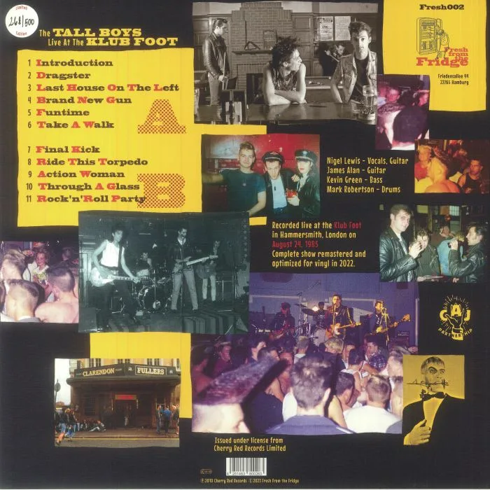 Back cover — The TALL BOYS — Live At The Klub Foot August 25 1985
