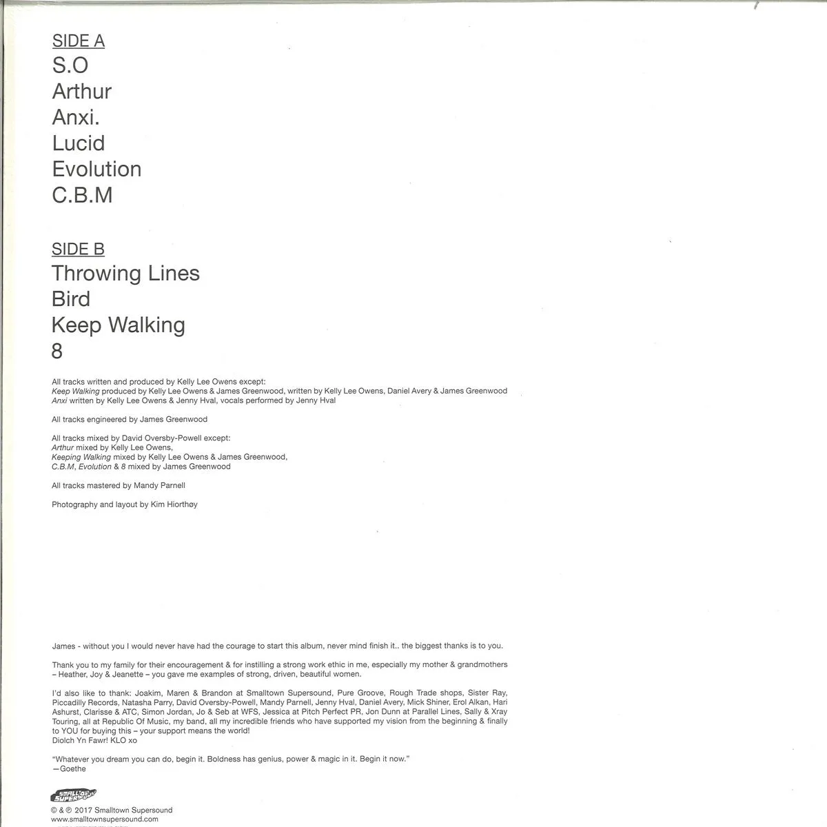Back cover — Kelly Lee Owens — Kelly Lee Owens LP