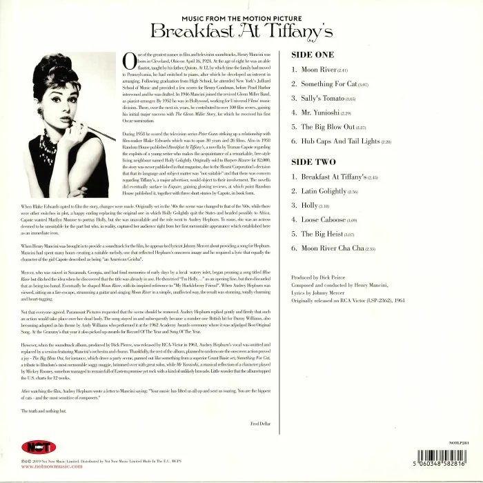 Обратная сторона обложки — Henry MANCINI — Breakfast At Tiffany's (Soundtrack)