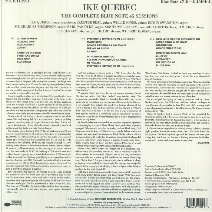 Back cover — Ike QUEBEC — The Complete Blue Note 45 Sessions (Tone Poet Special Edition)