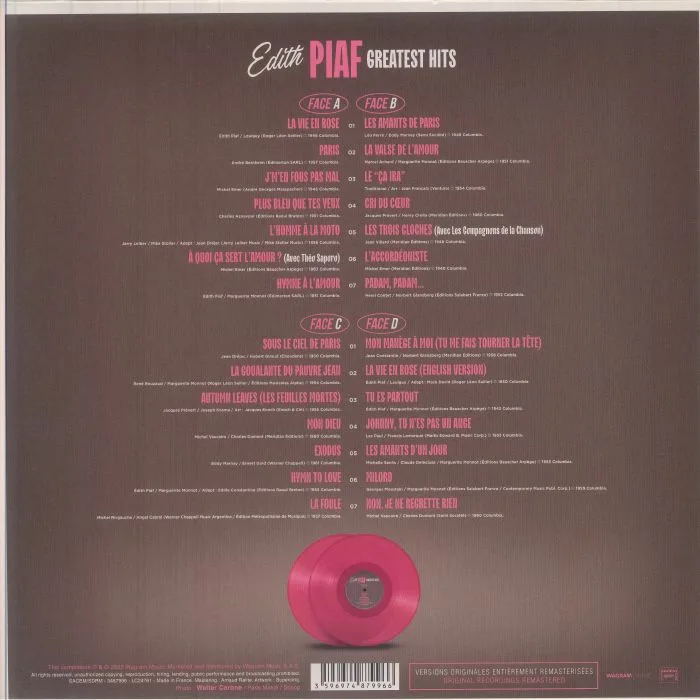 Back cover — Edith PIAF — Greatest Hits