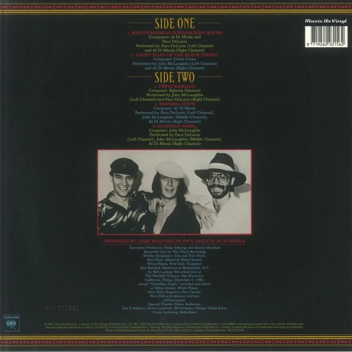 Back cover — AL DI MEOLA / JOHN McLAUGHLIN / PACO DE LUCIA — Friday Night In San Francisco