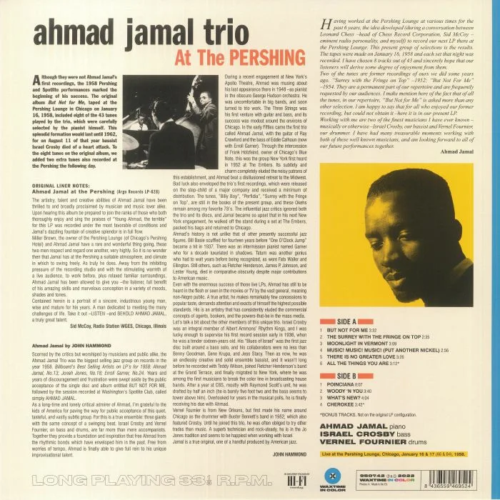 Обратная сторона обложки — AHMAD JAMAL TRIO — But Not For Me: Live At The Pershing