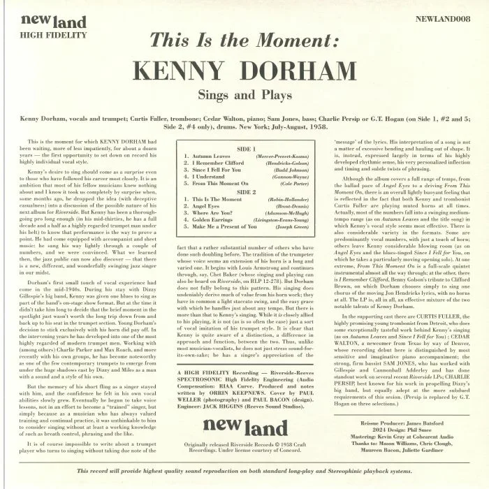 Back cover — Kenny DORHAM — This Is The Moment: Sings & Plays (mono) (Record Store Day RSD 2024)