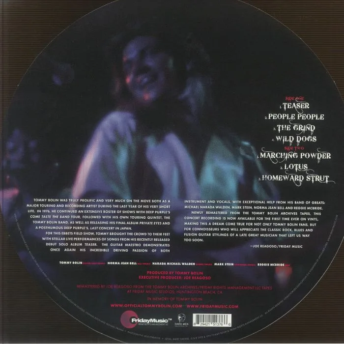 Back cover — Tommy BOLIN — Live At Ebbets Field 5 / 13 / 76