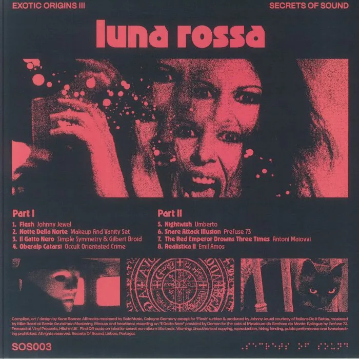 Обратная сторона обложки — VARIOUS — Luna Rossa: Eight Cuts In The Giallo Vein (feat Johnny Jewel / Simple Symmetry / Legowelt / Prefuse 73 / Antoni Maiovvi)
