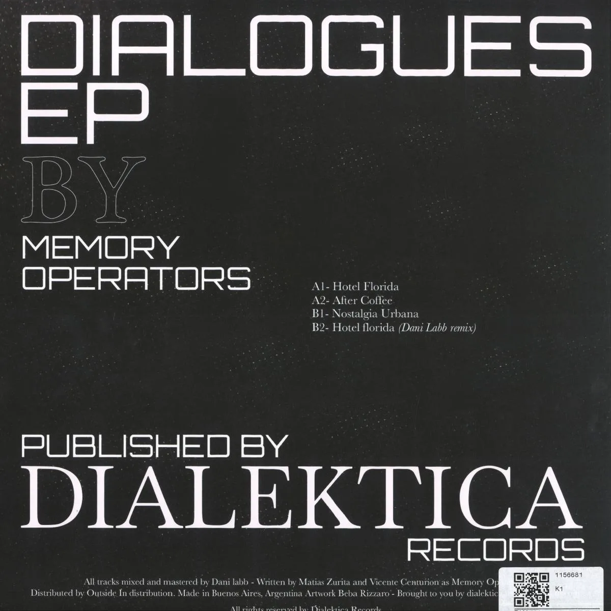 Back cover — Memory Operators — Dialogues EP (Incl. Dani Labb remix