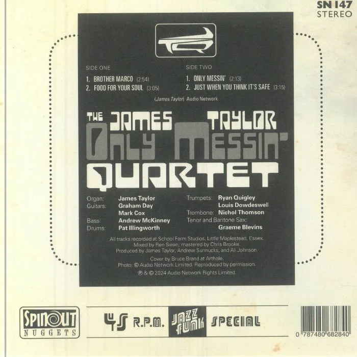 Обратная сторона обложки — JAMES TAYLOR QUARTET — Only Messin'