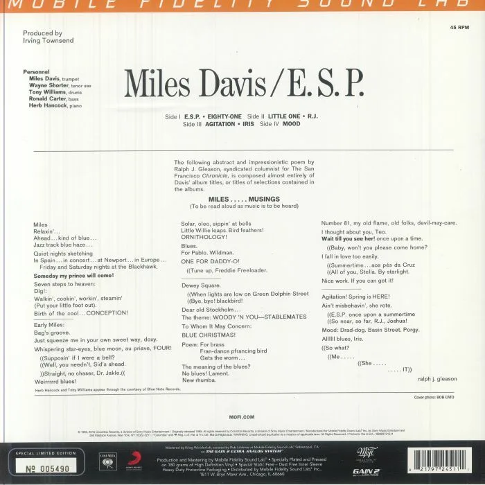 Обратная сторона обложки — Miles DAVIS — ESP (reissue)