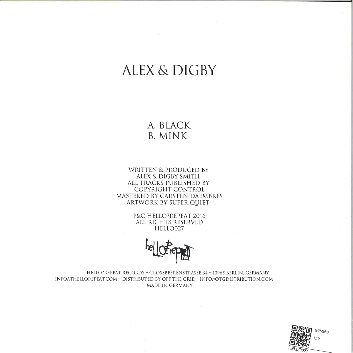 Back cover — Alex&Digby — Black / Mink EP