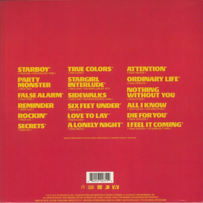Back cover — The WEEKND — Starboy