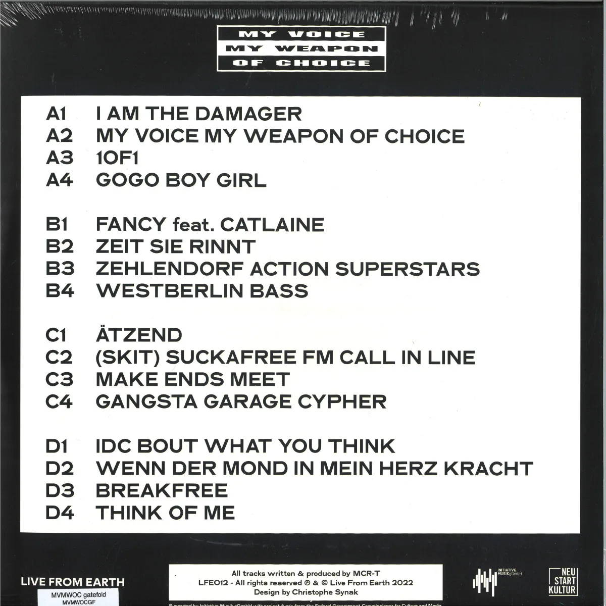 Обратная сторона обложки — Mcr-T — MY VOICE MY WEAPON OF CHOICE LP 2x12"