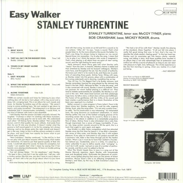 Back cover — Stanley TURRENTINE — Easy Walker (Blue Note Classic Vinyl Edition)