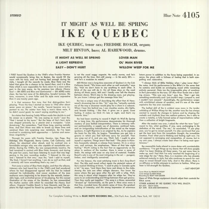 Обратная сторона обложки — Ike QUEBEC — It Might As Well Be Spring