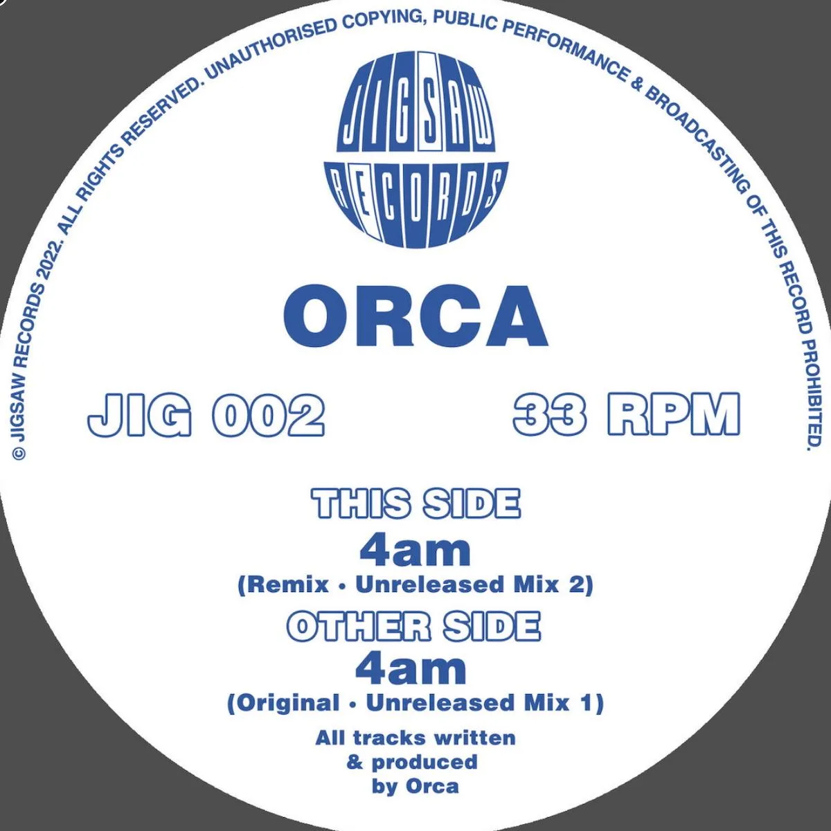 Back cover — Orca — 4am EP