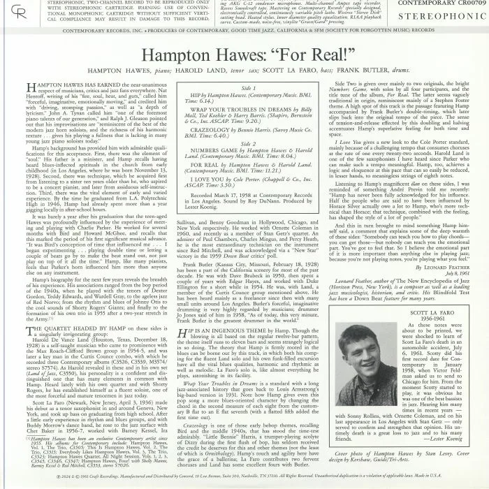 Обратная сторона обложки — Hampton HAWES — For Real