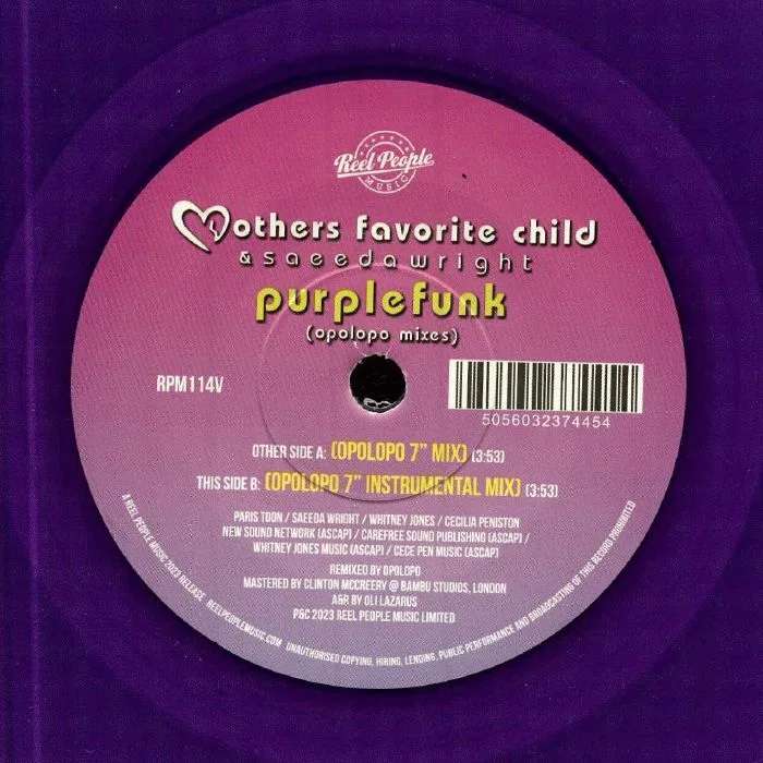 Back cover — MOTHERS FAVORITE CHILD / SAEEDA WRIGHT — Purple Funk (Opoloppo Remixes)