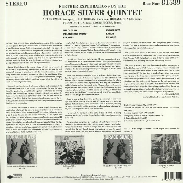 Обратная сторона обложки — HORACE SILVER QUINTET — Further Explorations (Tone Poet Series) (reissue)