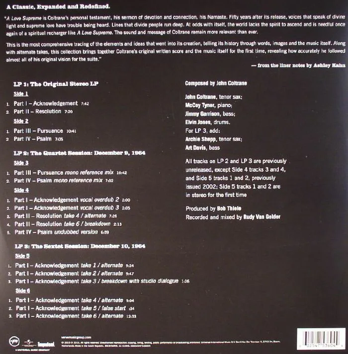 Back cover — John COLTRANE — A Love Supreme: The Complete Masters