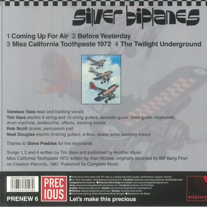 Back cover — SILVER BIPLANES — Coming Up For Air EP