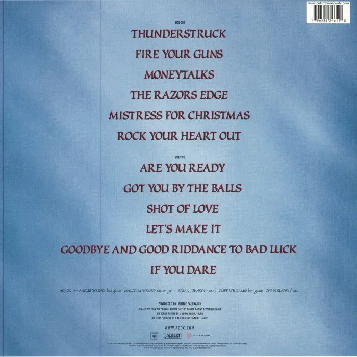 Back cover — AC / DC — The Razors Edge (AC / DC 50th Anniversary Edition)