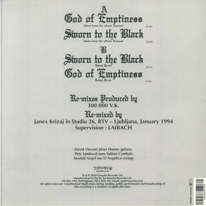 Обратная сторона обложки — MORBID ANGEL — Laibach Remixes