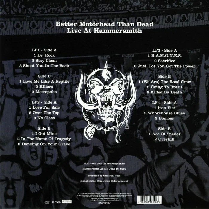 Обратная сторона обложки — MOTORHEAD — Better Motorhead Than Dead: Live At Hammersmith