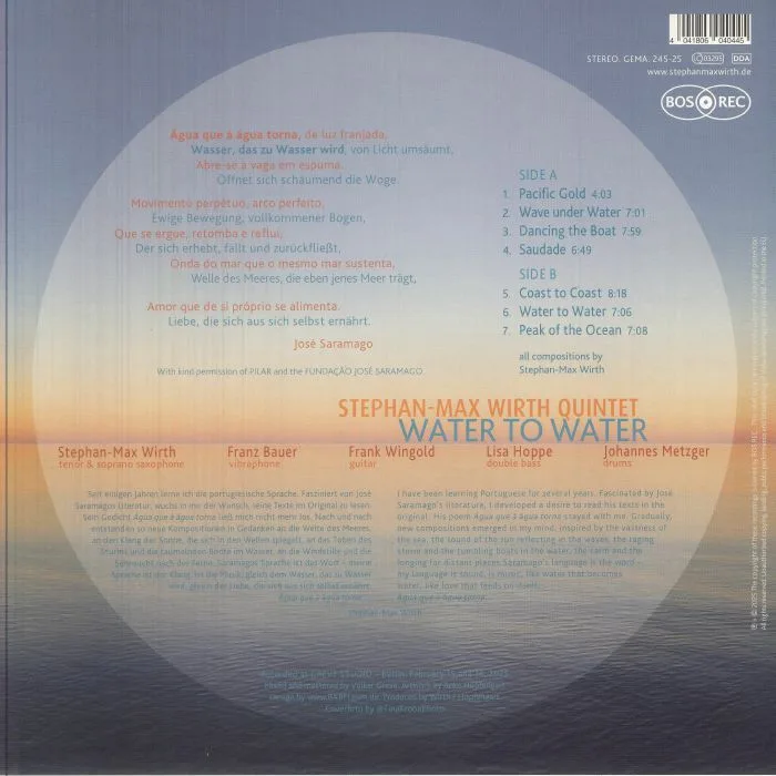 Back cover — STEPHAN MAX WIRTH QUINTET — Water To Water