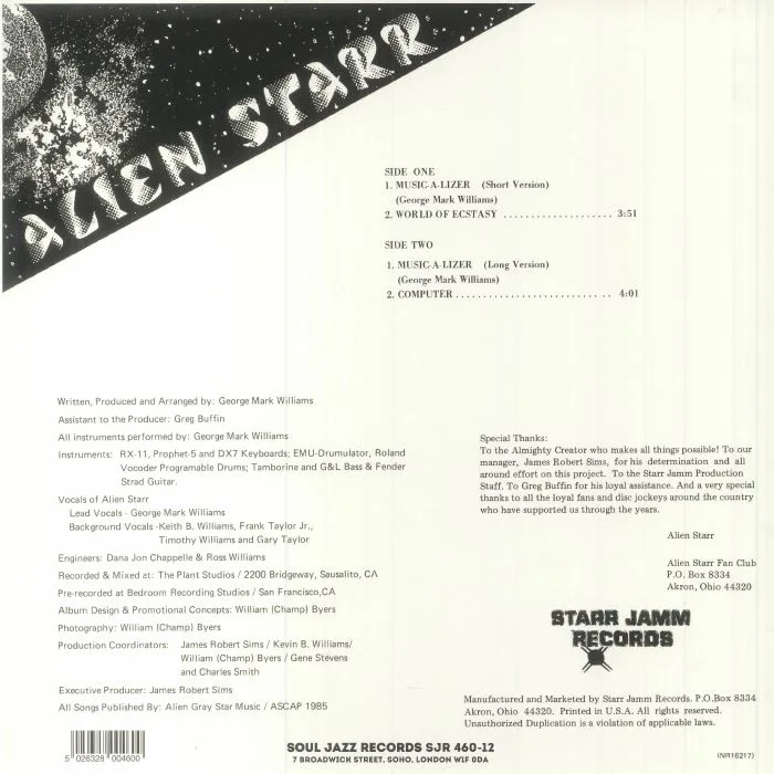 Обратная сторона обложки — ALIEN STARR — World Of Ecstasy (reissue)