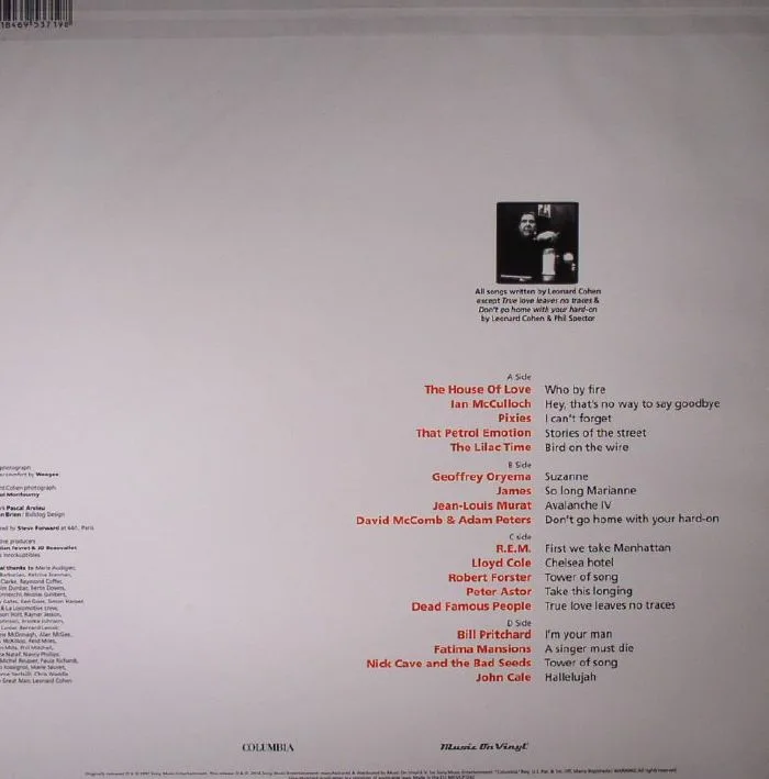 Back cover — VARIOUS — The Songs Of Leonard Cohen: I'm Your Fan