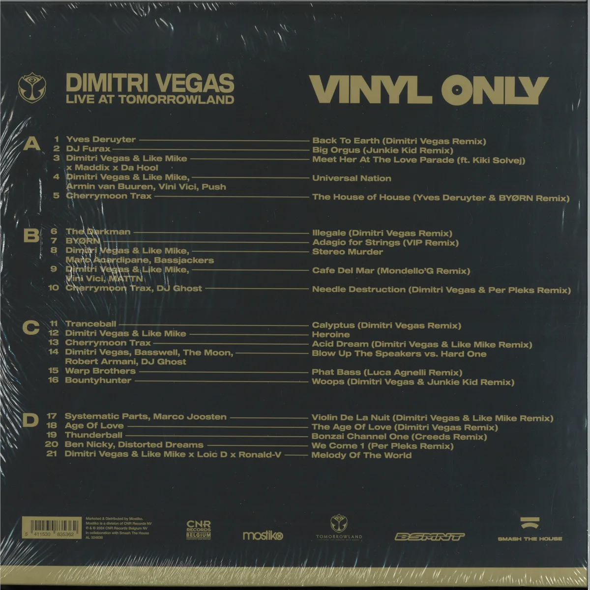 Обратная сторона обложки — DIMITRI VEGAS — VINYL ONLY (LIVE AT TOMORROWLAND) LP 2x12"