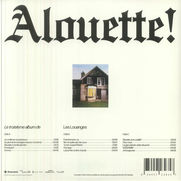 Обратная сторона обложки — LES LOUANGES — Alouette!