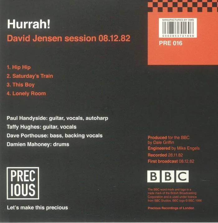 Back cover — HURRAH! — David Jensen Session 08 / 12 / 82