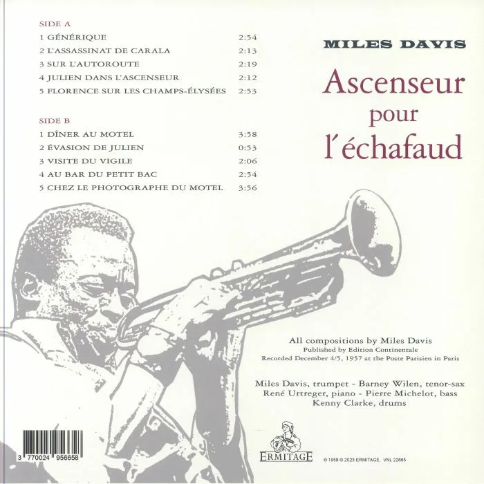 Back cover — Miles DAVIS — Ascenseur Pour L'echafaud (reissue)