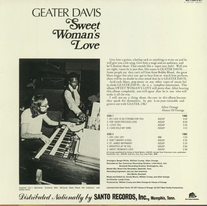 Back cover — Geater DAVIS — Sweet Woman's Love (reissue)