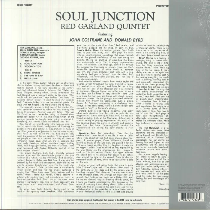 Back cover — The RED GARLAND QUINTET — Soul Junction (Original Jazz Classics Series)