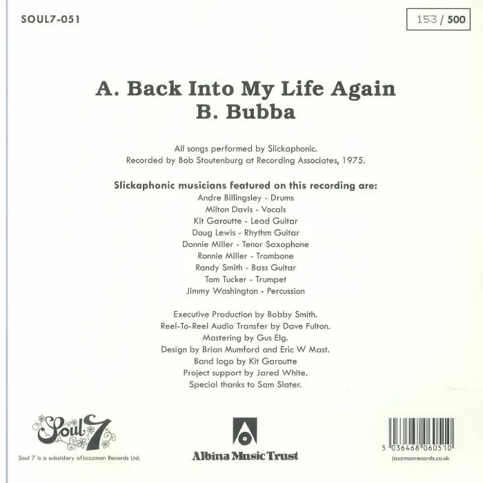 Back cover — SLICKAPHONIC — Back Into My Life Again