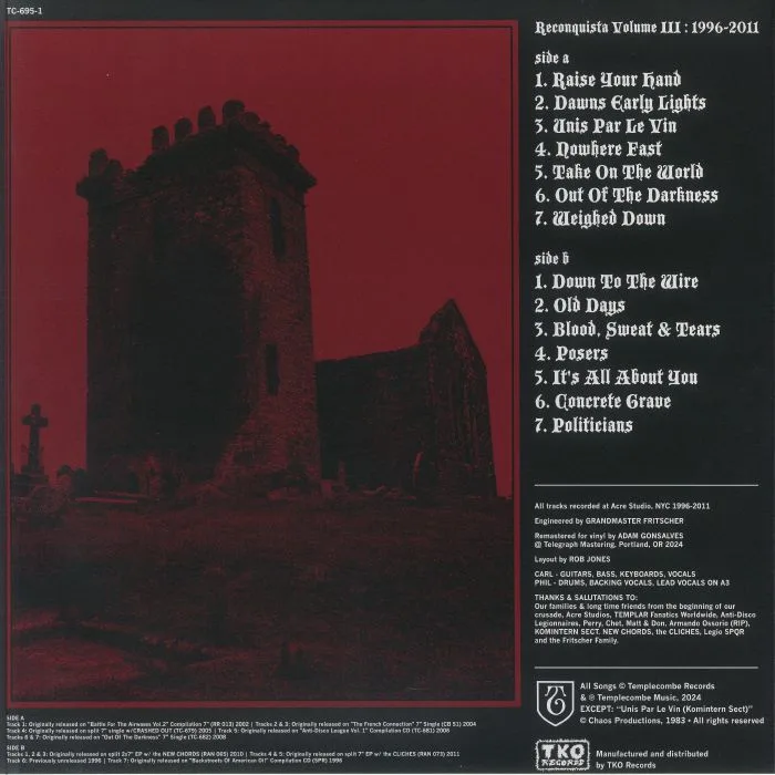 Back cover — TEMPLARS — Reconquista Volume III: 1996-2011