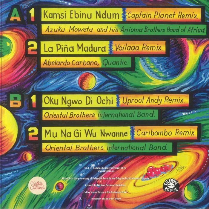 Back cover — Azuka MOWETA & HIS ANIOMA BROTHERS BAND OF AFRICA / ABELARDO CARBONO / QUANTIC / ORIENTAL BROTHERS INTERNATIONAL BAND — Afrocolombia Remix Vol 3 (Captain Planet, Voilaaa, Uproot Andy, Caribombo)