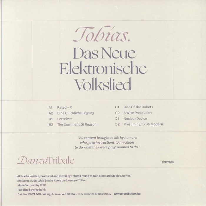 Back cover — TOBIAS — Das Neue Elektronische Volkslied