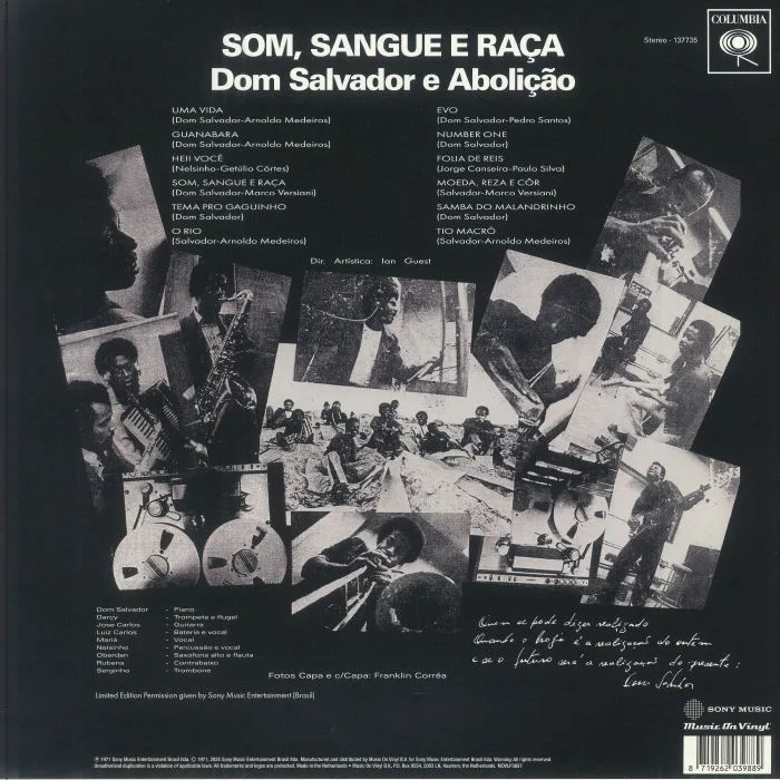 Обратная сторона обложки — DOM SALVADOR E ABOLICAO — Som Sangue E Raca