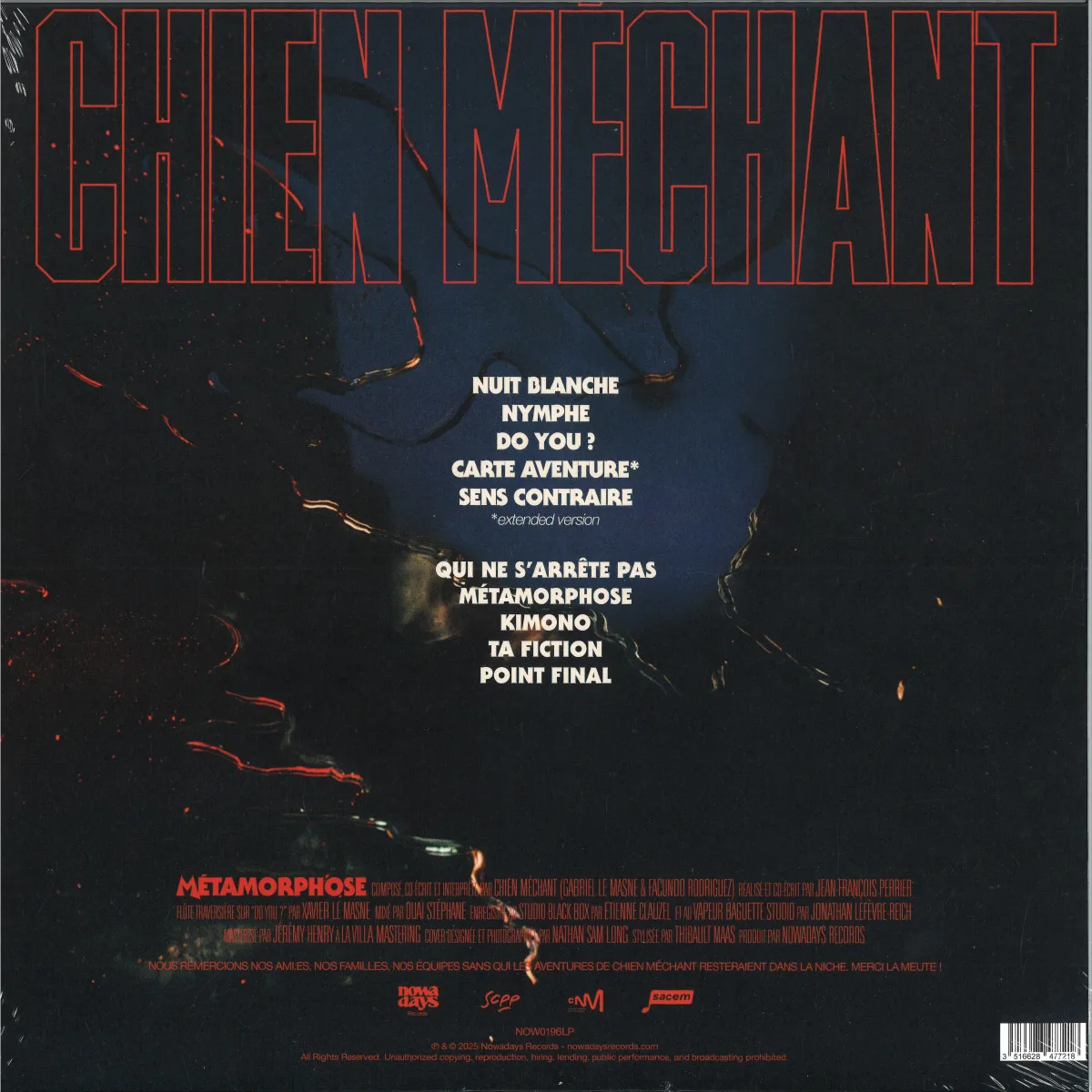 Back cover — Chien Mechant — METAMORPHOSE LP