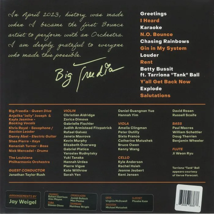 Back cover — BIG FREEDIA with THE LOUISIANA PHILHARMONIC ORCHESTRA — Live At The Orpheum Theater