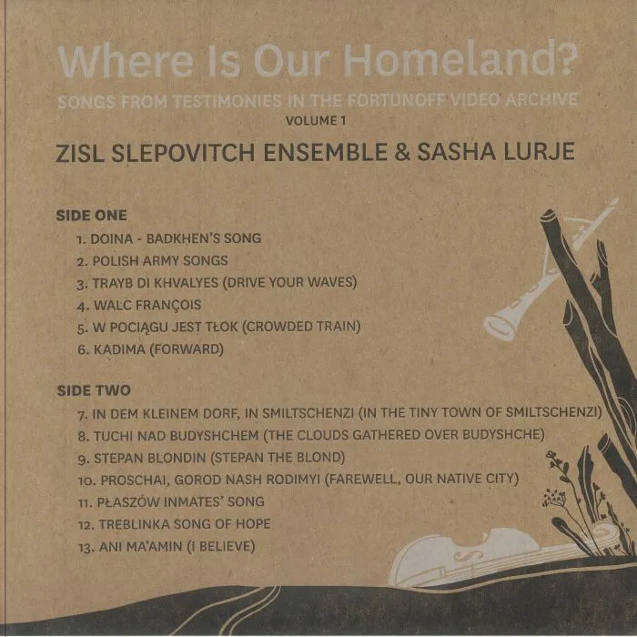 Обратная сторона обложки — ZISL SLEPOVITCH ENSEMBLE / SASHA LURJE — Where Is Our Homeland? Songs From Testimonies In The Fortunoff Video Archive Vol 1