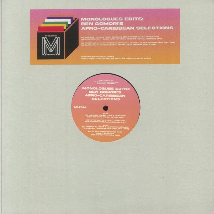Front cover — Ben GOMORI / MARUMO / PETER BRITTO / EMMANUEL KAHE / JEANETTE KEMOGNE / BLACK TRUTH RHYTHM BAND — Monologues Edits: Ben Gomori's Afro Caribbean Selections