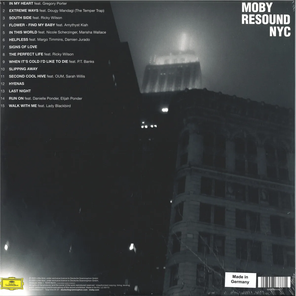 Обратная сторона обложки — Moby — Resound NYC LP 2x12"